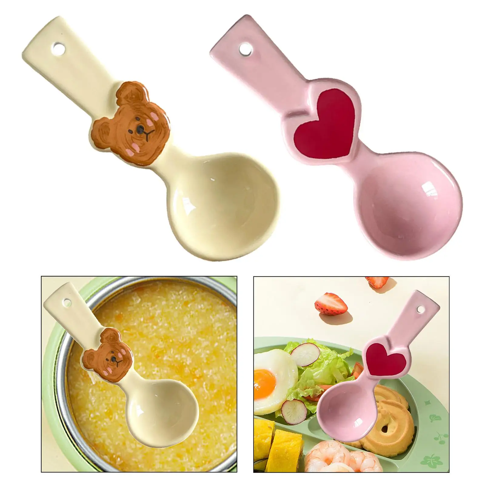 Sugar Bowl Spoon Portable 5.79`` Multipurpose Oatmeal Cartoon Korea Porcelain Spoon for Tea Appetizers Cereal Bowls Ice Cream