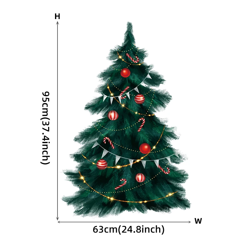 Description Picture 2 of item95cm Tall Large Deep Green Christmas Tree Merry Christmas Wall Stickers for Living Room Bedroom Kitchen Festival Decorative PVC