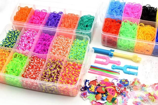 15000/4500Pcs Kit Box+ Rubber Loom Bands Children Mult-color Make