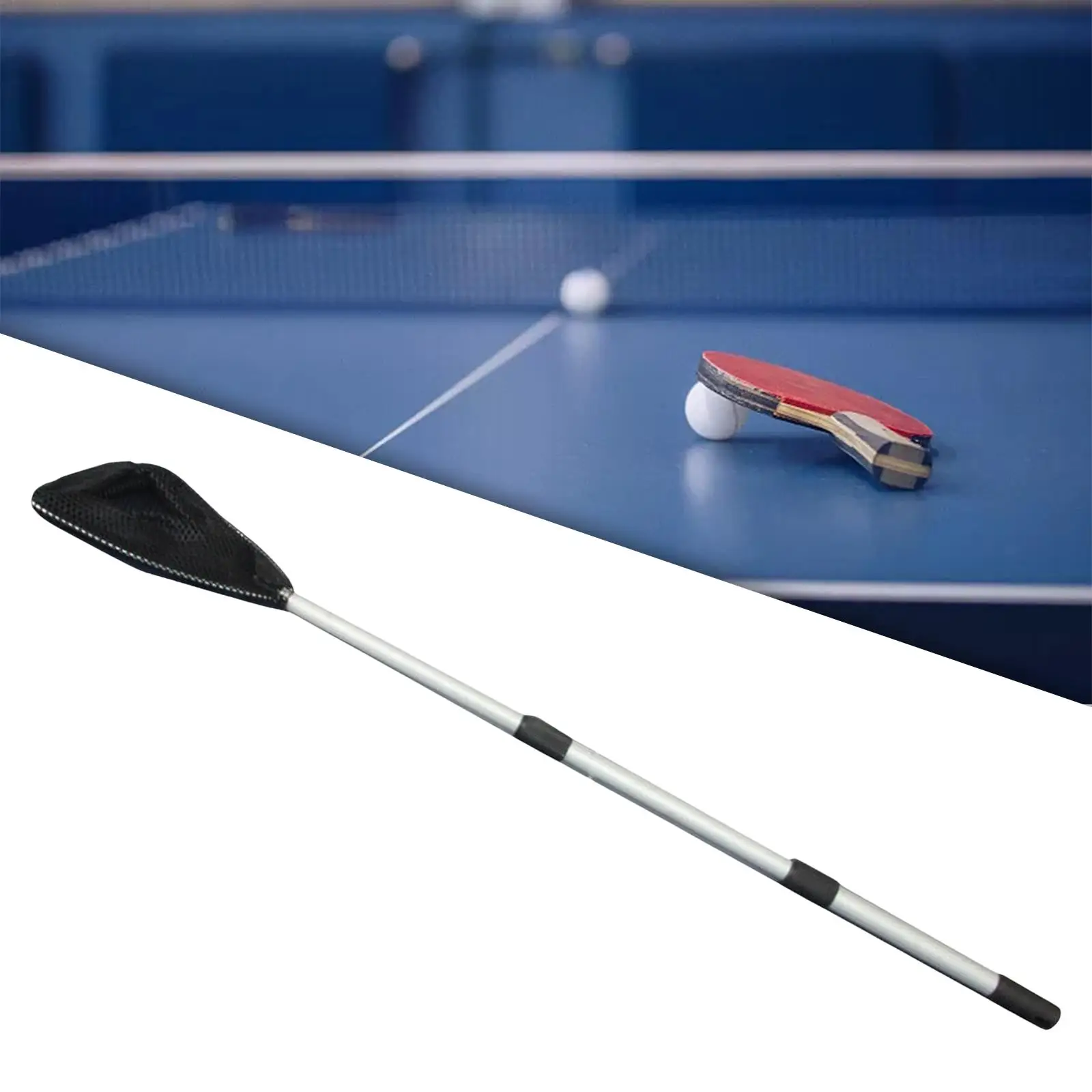 Telescopic Rod Table Tennis Ball Picker Pingpong Ball Retriever Pickup Net Bag Black