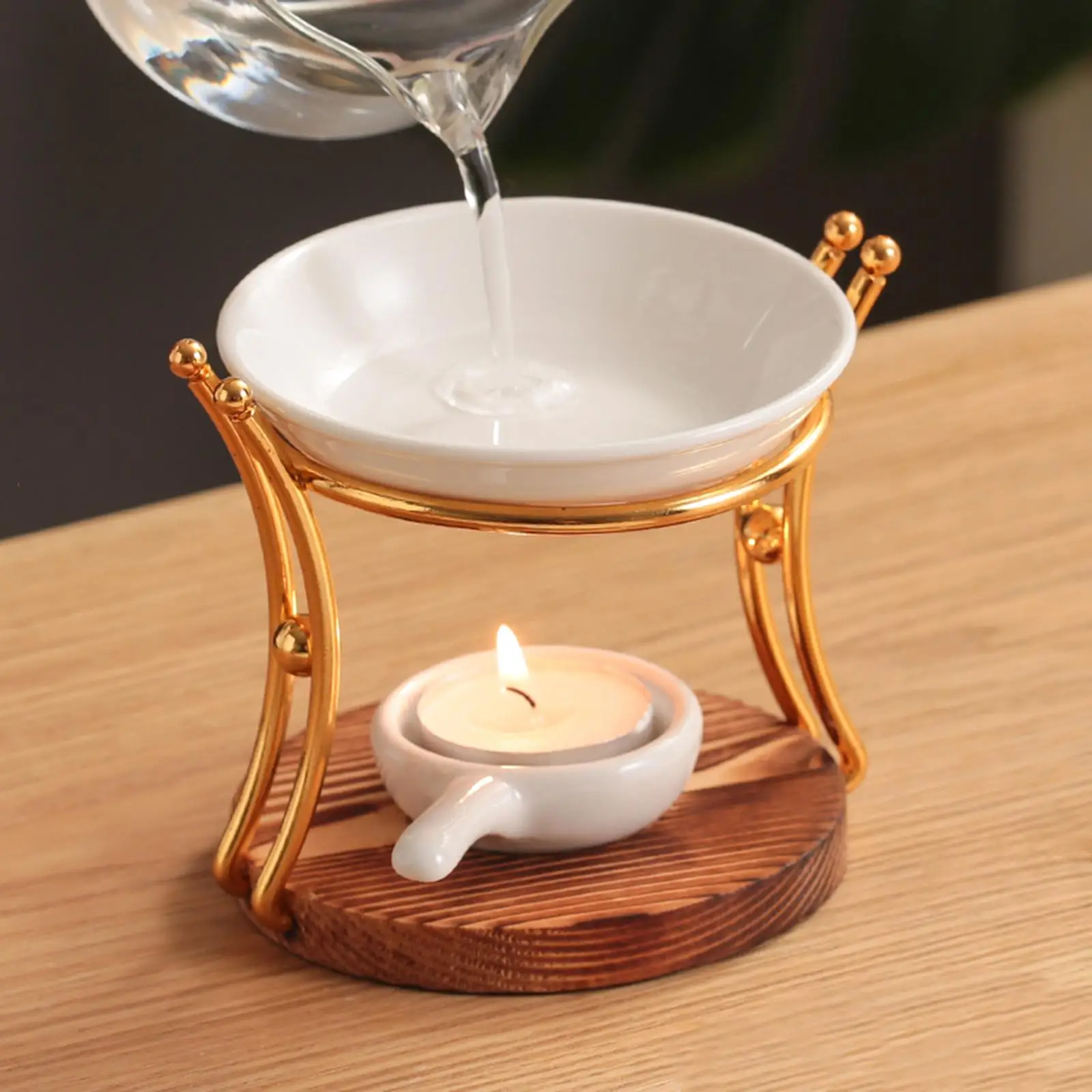 Oil Burner Candle Holder Wax Melt Burner Ceramic with Candle Spoon Oil Warmer for Spa Room Yoga Decoration Ornament
