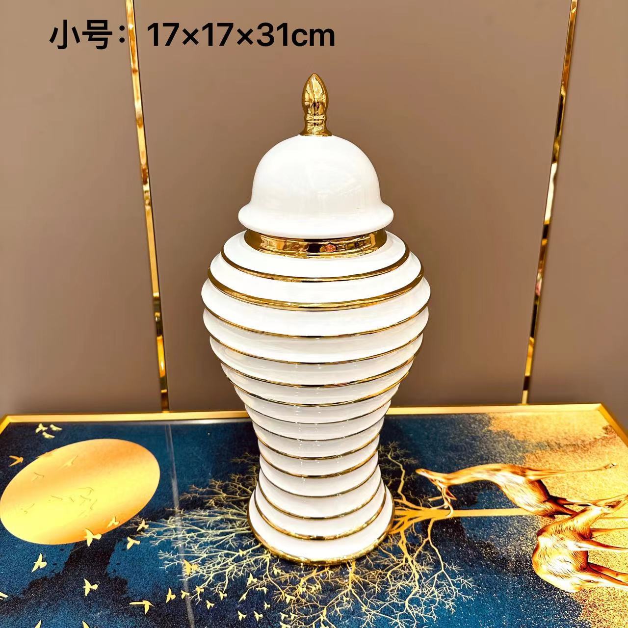 Golden Ceramic General Jar Ginger Jar Storage Tanks Porcelain Crafts Striped Geometric Tank Home Decoration Accessories