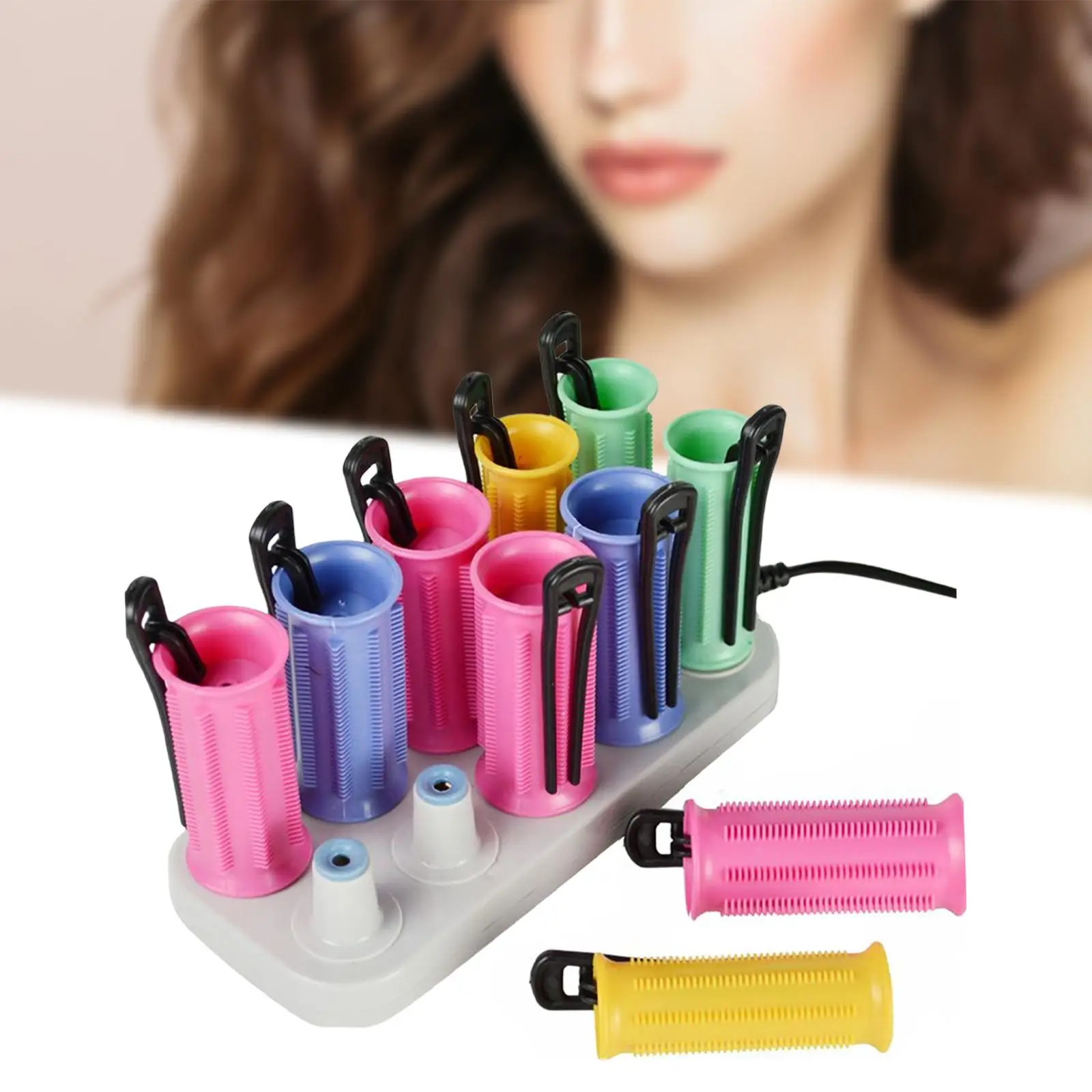10Pcs Electric Heated Hair Rollers with 10x Hairpins Heat Rollers Women Curler Set Heat Roller Hair Perm Roller DIY Hairstyles