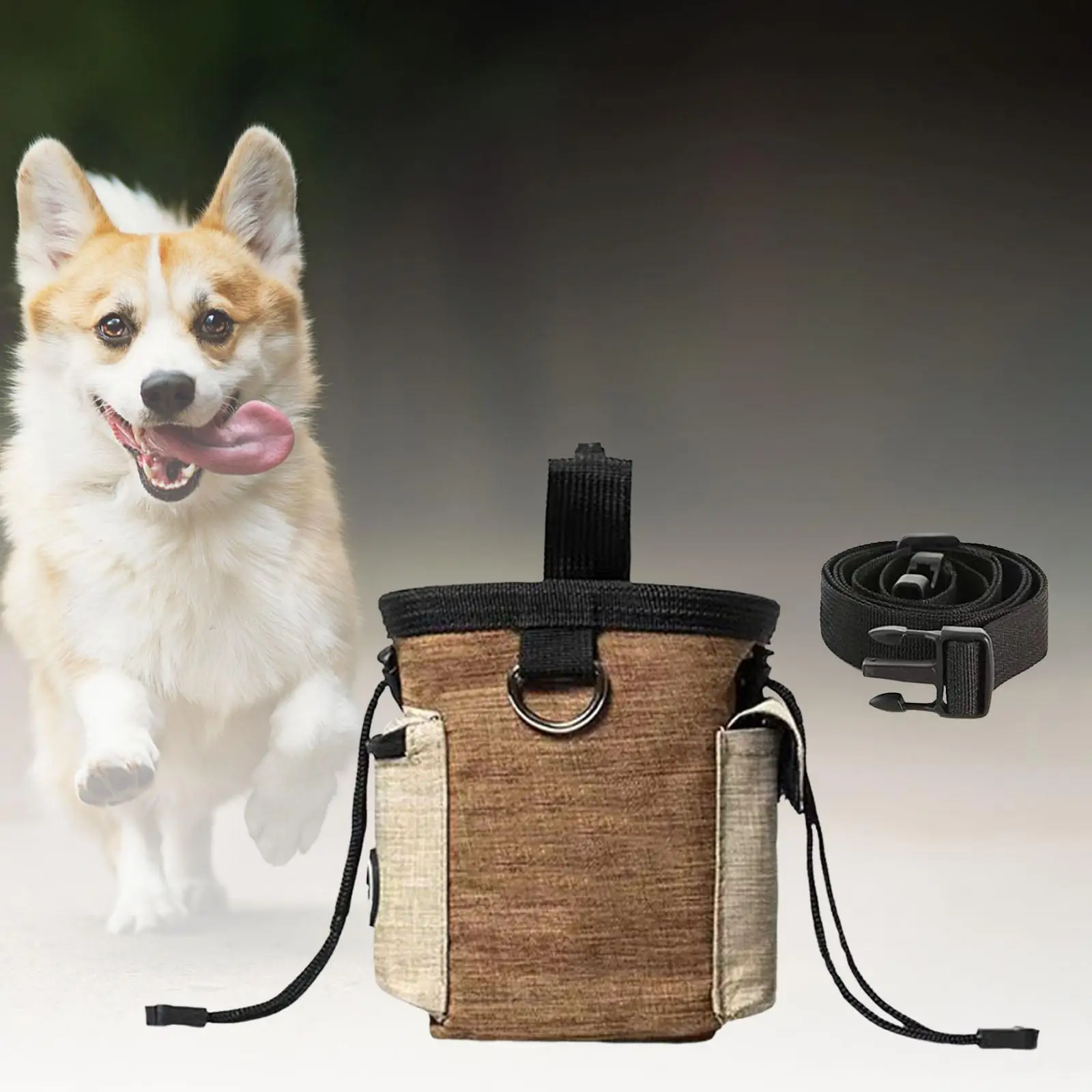 Treat Dog Pouch with Waist Shoulder Strap Poop Bag Dispenser Drawstring with Buckle Dog Training Bag for Travel Running Hiking
