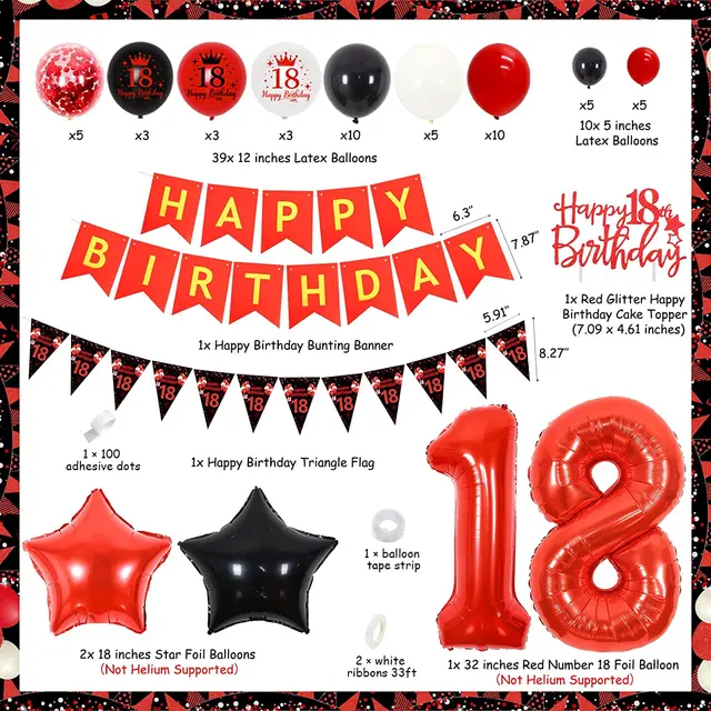 Decoración de fiesta de cumpleaños para niños y niñas, banderines, globos y  adornos para Tartas, rojo y negro, Suppl de feliz cumpleaños 18 - AliExpress