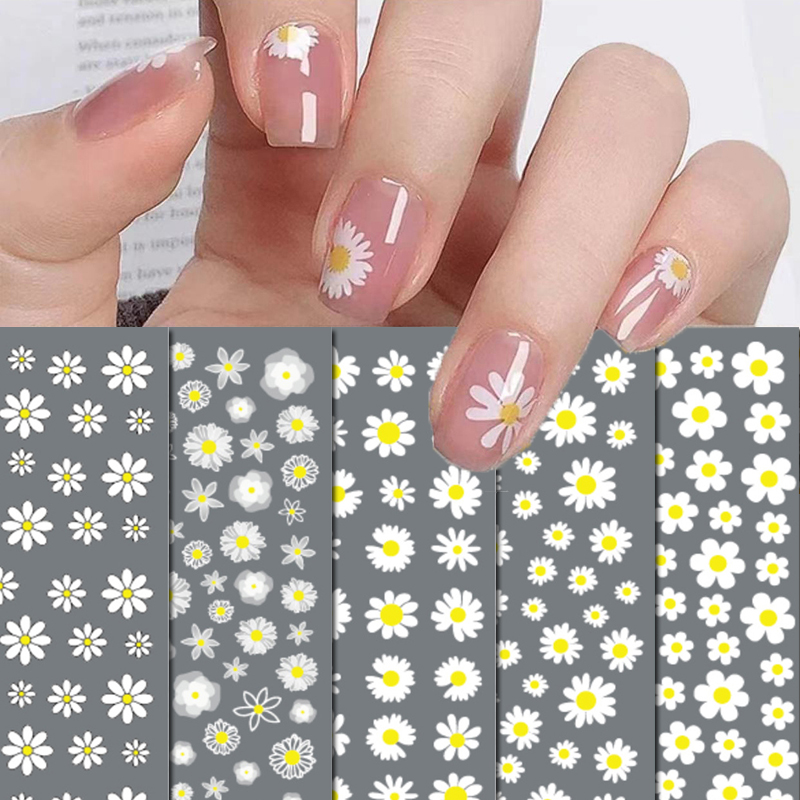 Best of 3d Nail Art Adhesive Sliders Stickers Daisy Florals White Petals Flowers Decals Decoration For Nails Manicure Accessories Reviews & Tips