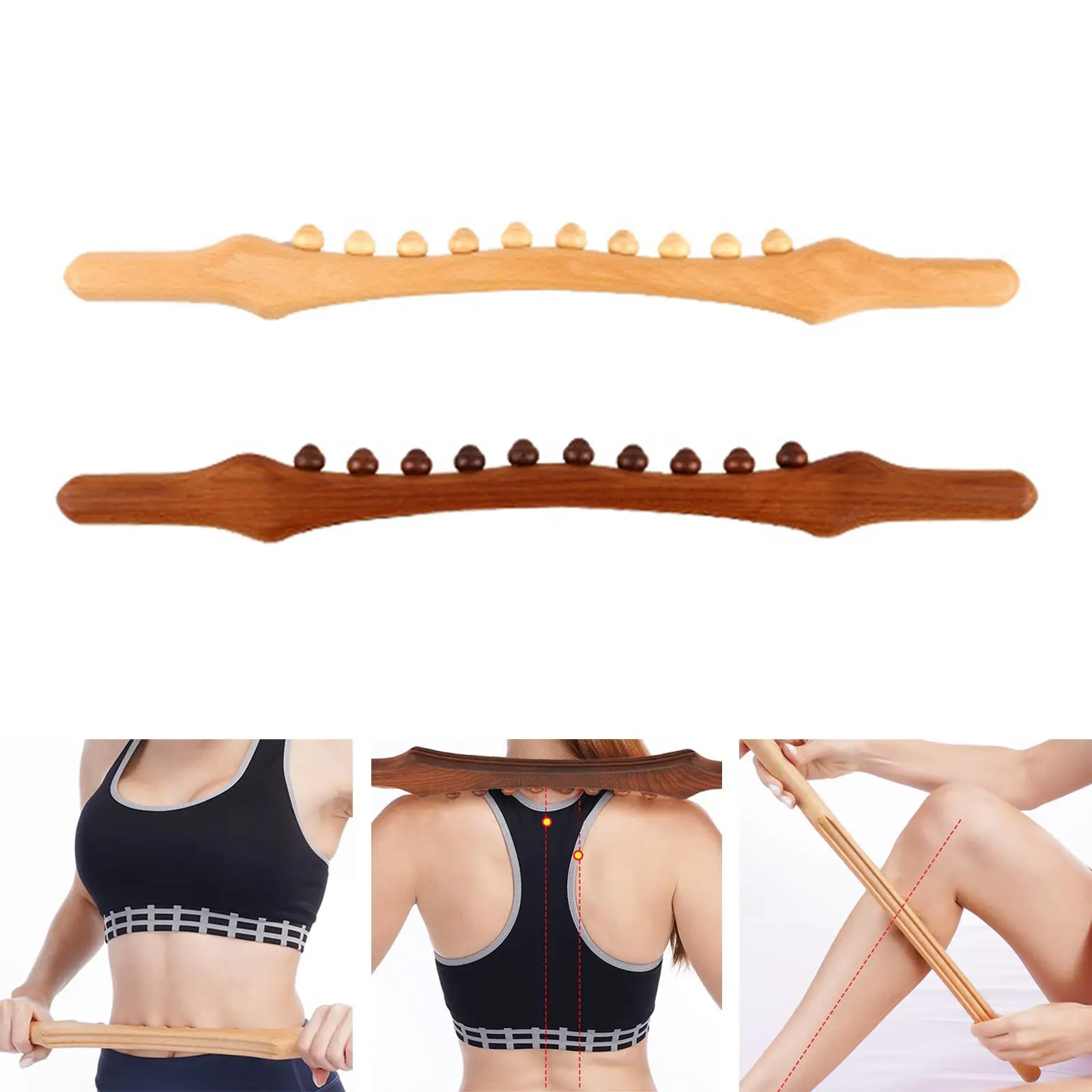 Wooden Guasha Scraping Stick Massage Tools 10 Beads Anti Cellulite Muscle Relaxation Body Meridian Massager Wand for Waist Legs
