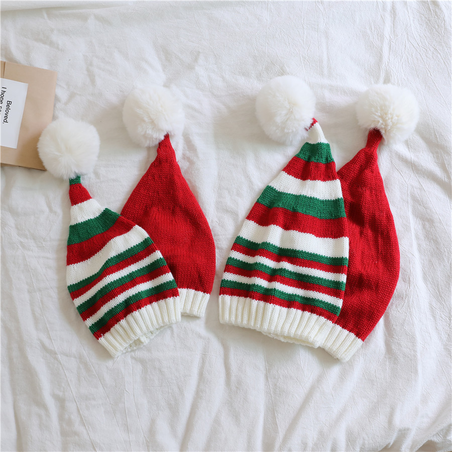 Pudcoco Weihnachten Strick mütze Winter warm gestreifte Mütze Mütze kaltes Wetter Pom Mütze für Kinder und Erwachsene – Detail 8