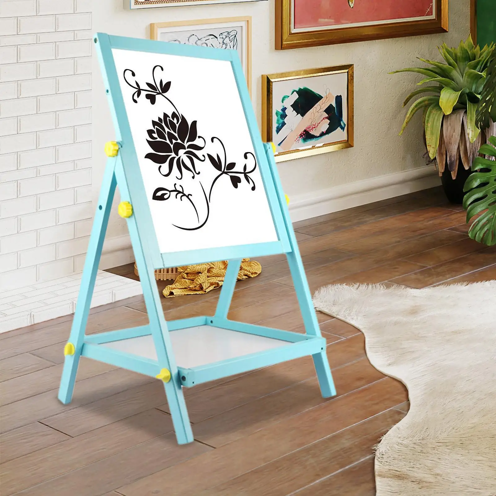 Standing Art Easel Double Sided Whiteboard Chalkboard Painting Accessories Wooden Learning Drawing Board for Children Girls Boys