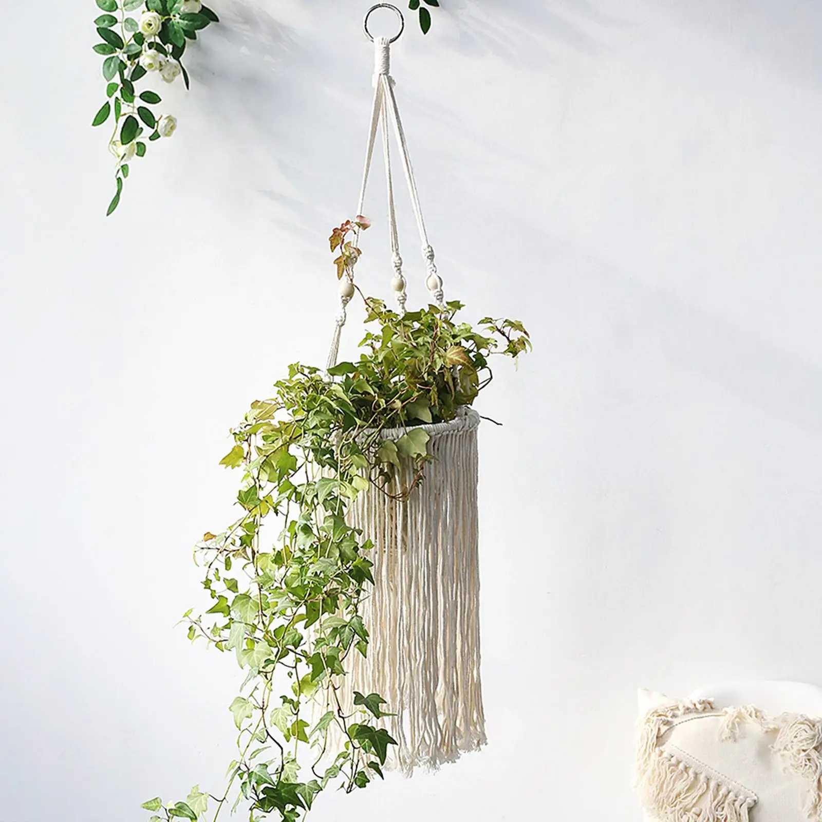 Retro Macrame Plant Hanger Braided Decorative Hanging Planter Cotton Rope Woven Basket Boho Pot Holder Art for Indoor Deck Patio