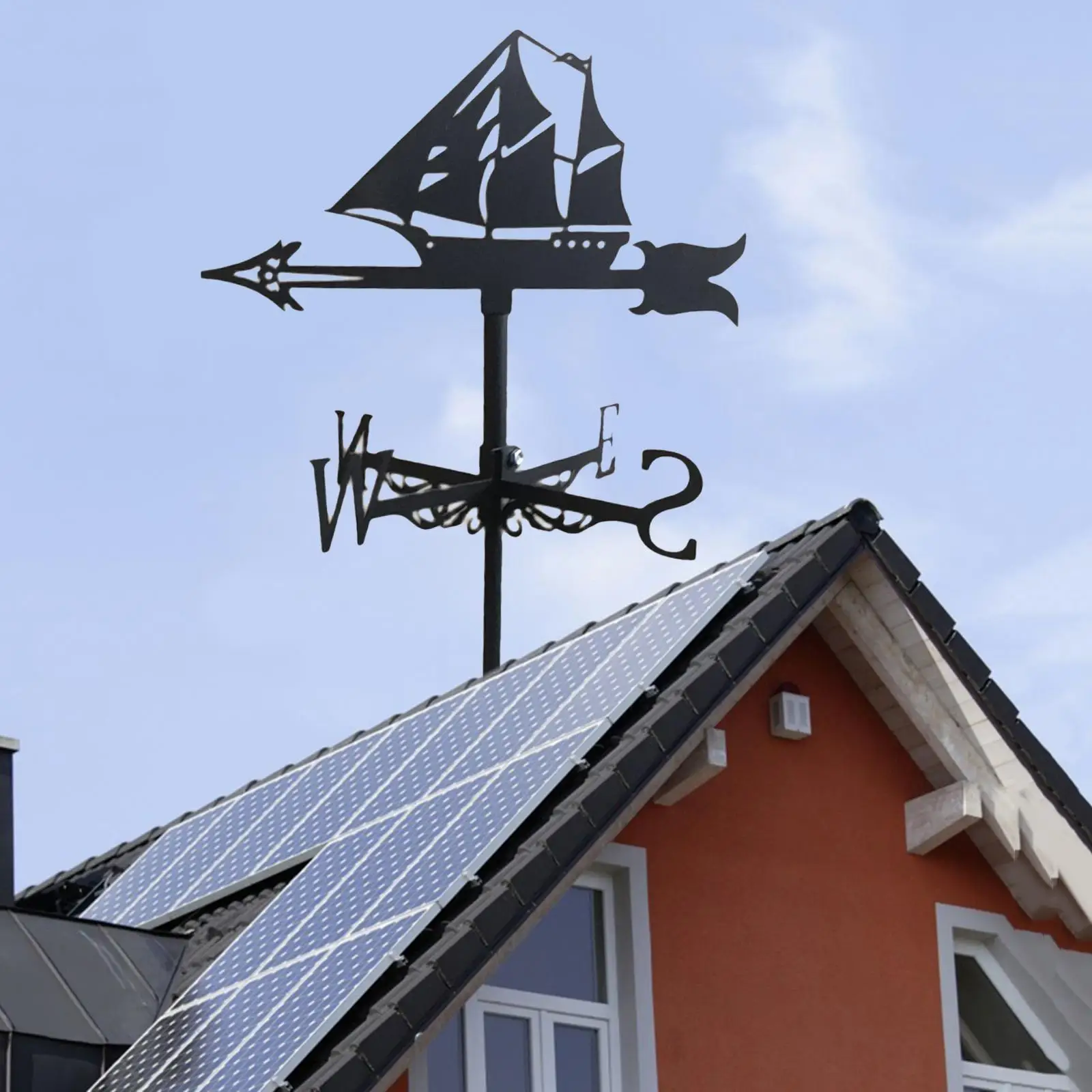 Iron Sailboat Wind Vane Shed Mount Weather Vane Wind Direction Indicator Outdoor Garden Ornament