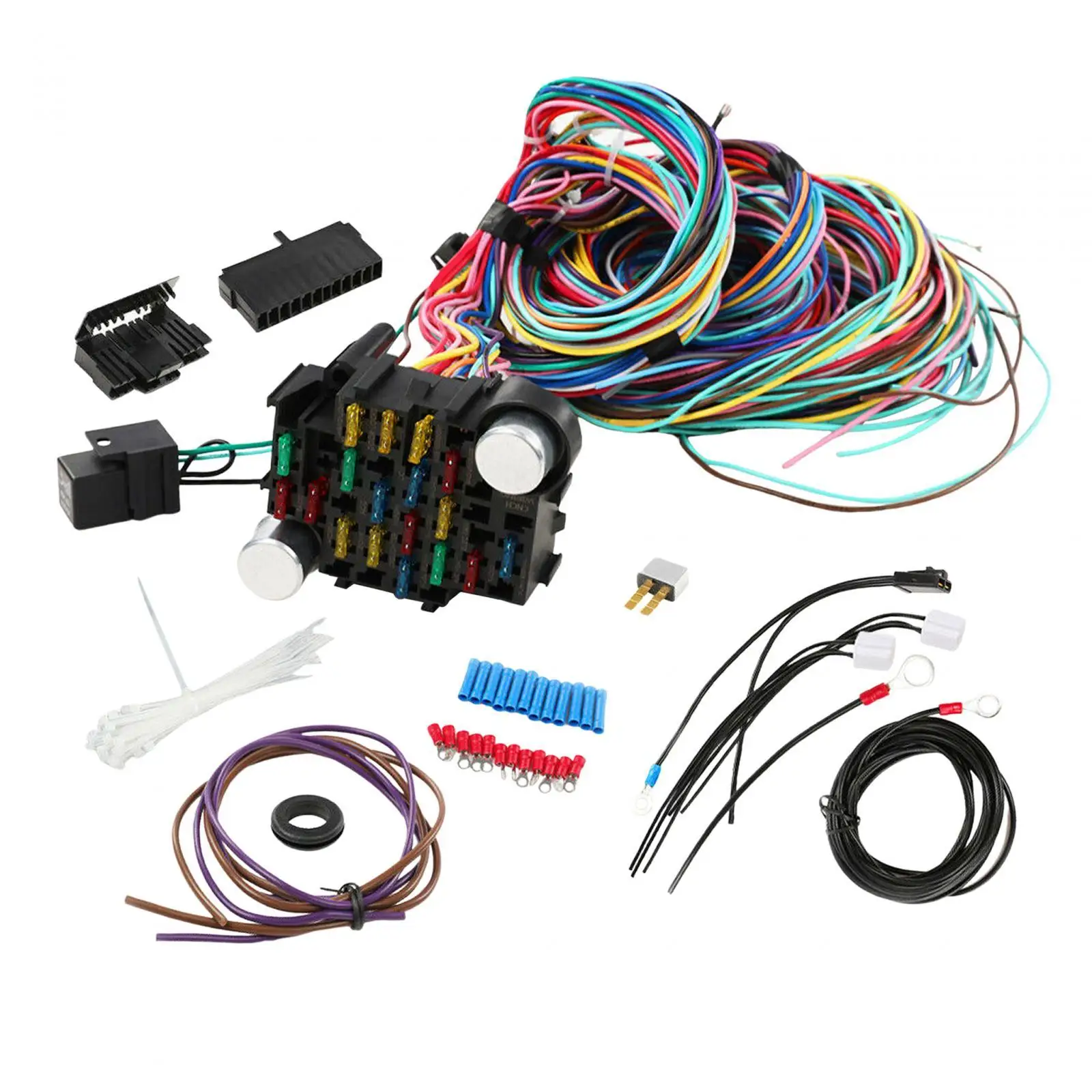 Universal Wiring Harness Kit Parts Extra Long Wires Stable Performance Direct Replaces 21 Circuit Wiring Harness for Car