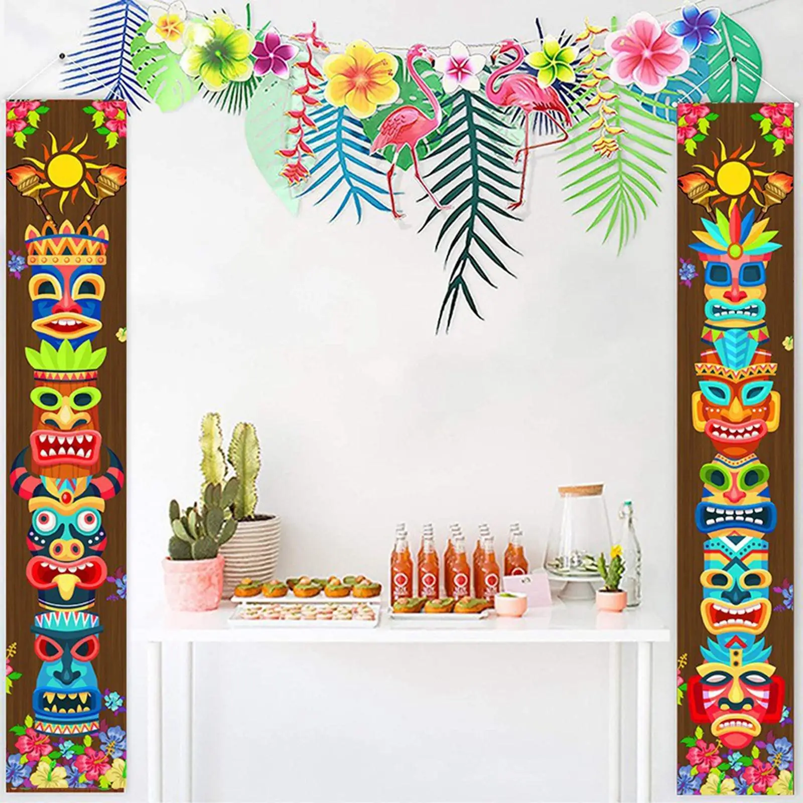 1Pair Banner Hawaiian Luau Totem Create Atmosphere Photo Props Porch Sign for Backdrop Mardi Gras Party Birthday Party Beach