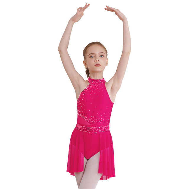MSemis Kids Girls Glittery Mesh Criss Cross Latin Ballet Dance Dress Gymnastics Leotard Navy Blue 6