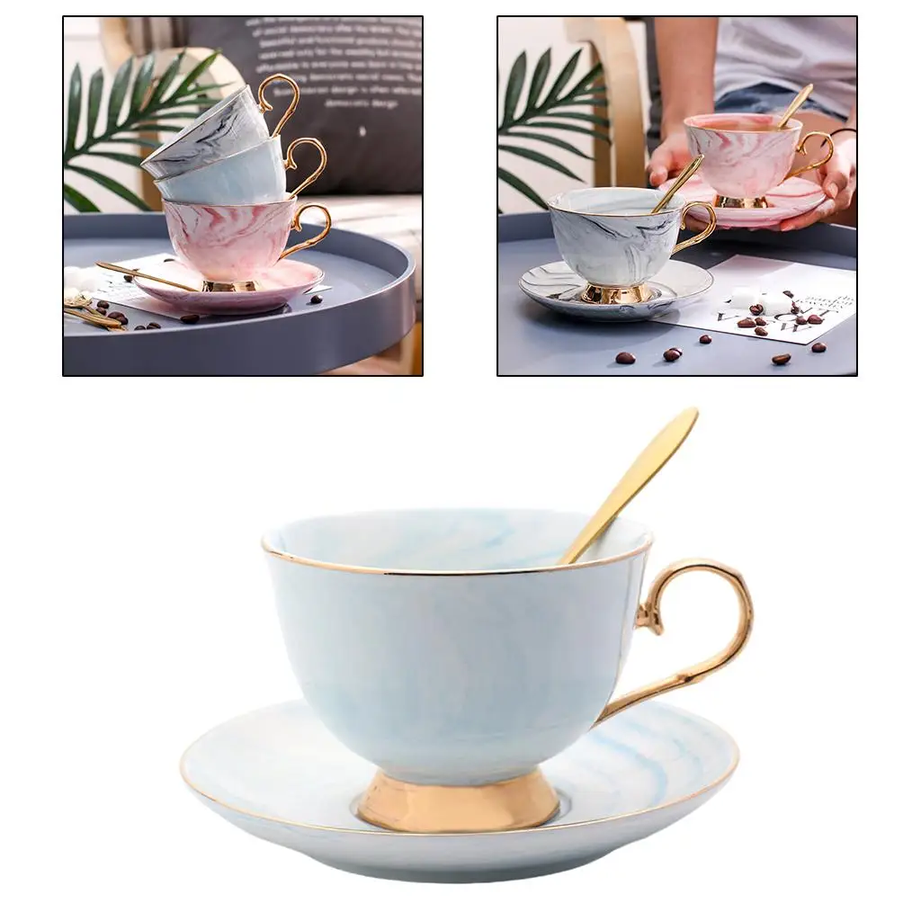 Color Glaze Porcelain Coffee Cup and Saucer Cappuccino Coffee Drinks Latte Tea Cup w/ Spoon Drinkware Cafe Wedding Gift