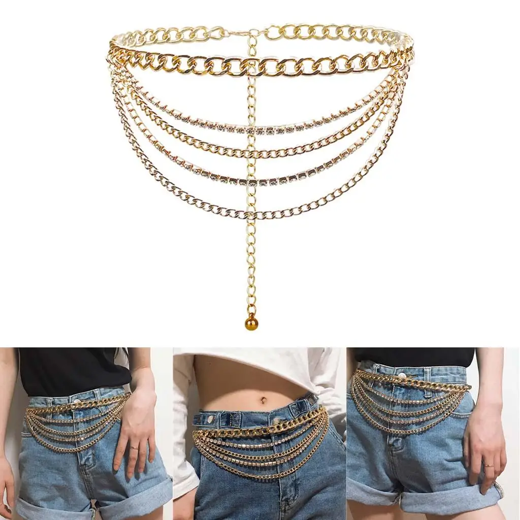  Multilayer Waist Belt Jeans Coat Keychain Jewelry Body Belly for Party Photography Accessory