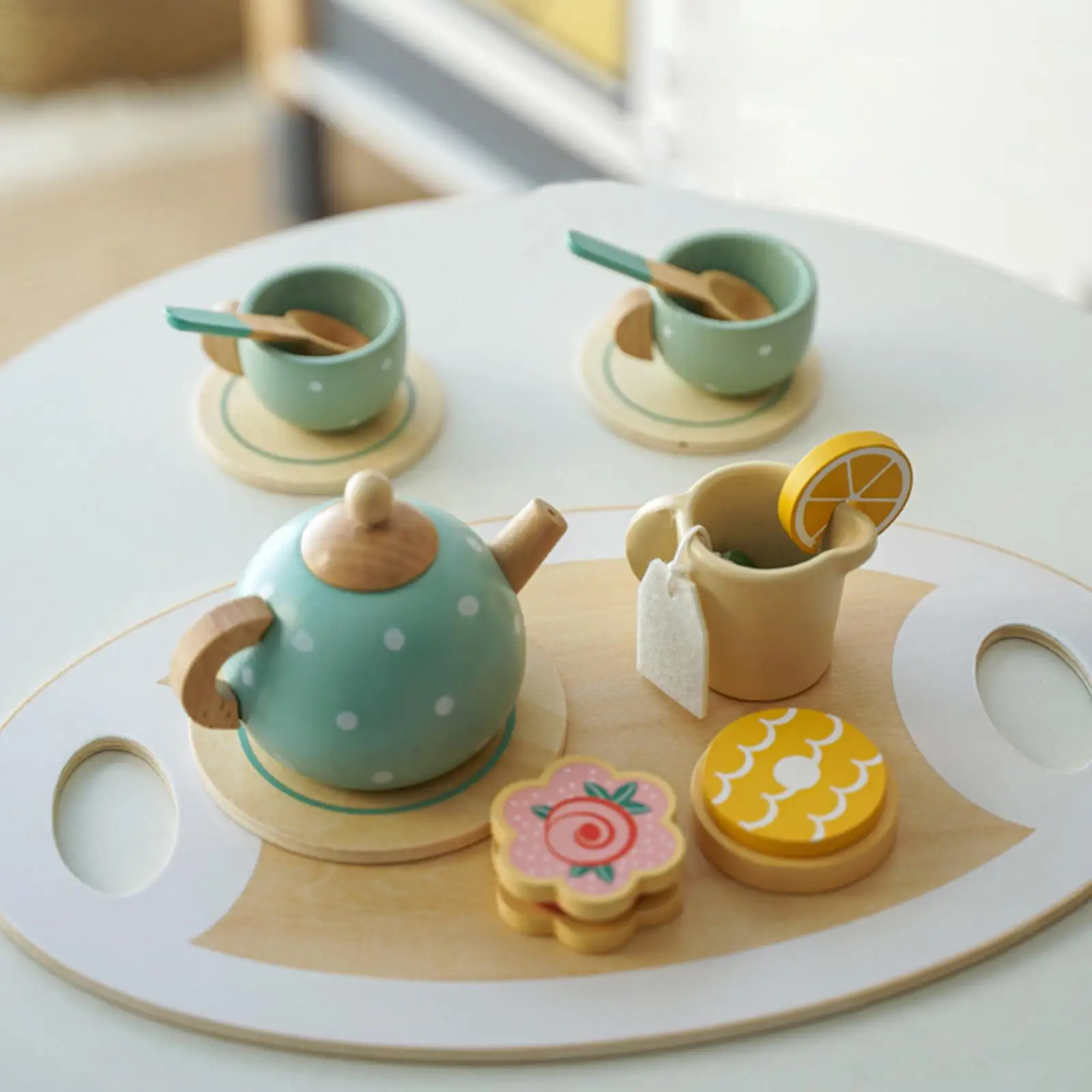 15 Pieces Kitchen Tableware Set Wooden Handiccraft Toy for Birthday Gift