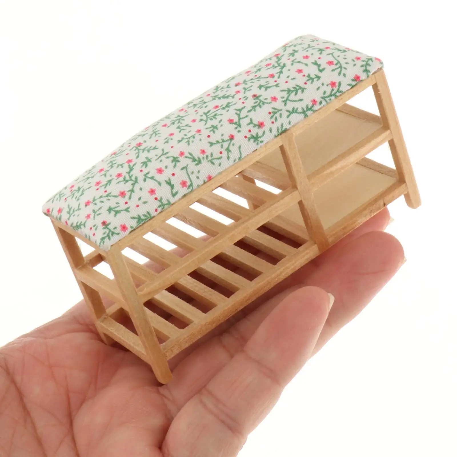 1/12 Scale Miniature Shoe Storage Bench with Cushion Pretend Play Toys Doll Accessories Decoration for Home Entryway Decor