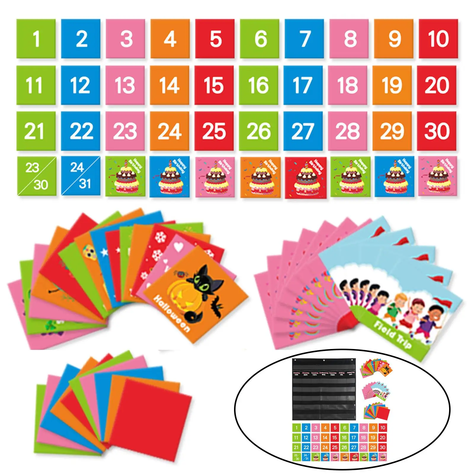 Calendar Pocket Chart Kids Toddlers Learning Materials for Homeschool, Early Learning Supplies