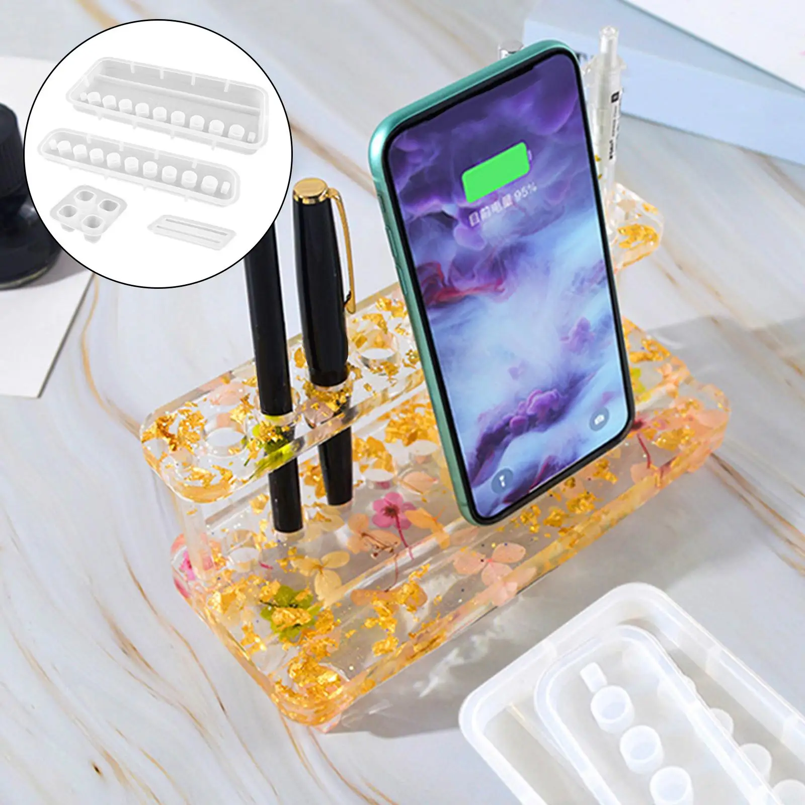 Silicone Pen Holder Mold for Epoxy Resin Cell Phone Stand Pen Rack Pen Display Stand Resin Mold Office Desk Ornaments DIY Craft