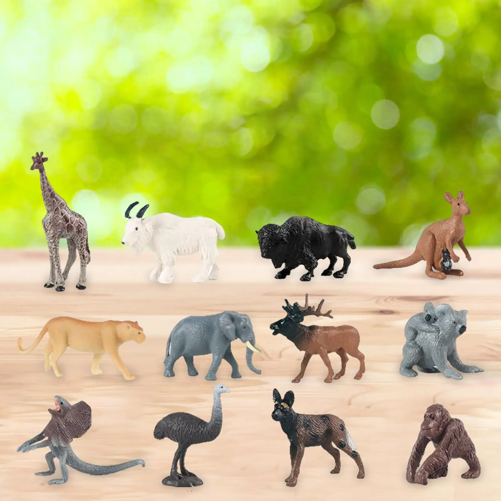 12x Solid Plastic Wildlife Animal Playset for Kids Birthday Gift Collection
