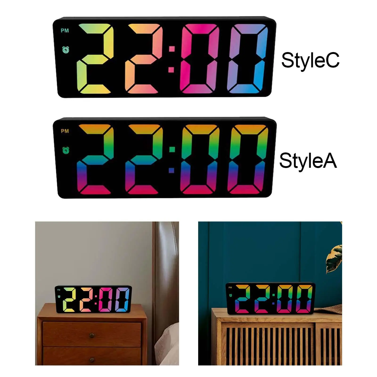 Electronic Colorful  Clock Numerous Top Battery Snooze Bedside