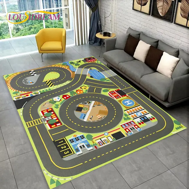  Alfombra de área de juegos para niños, alfombra 3D de  construcción de carreteras, parte superior, vista superior, parte de la  carretera, carretera, alfombra 3D, alfombra extra grande para dormitorio de  niños
