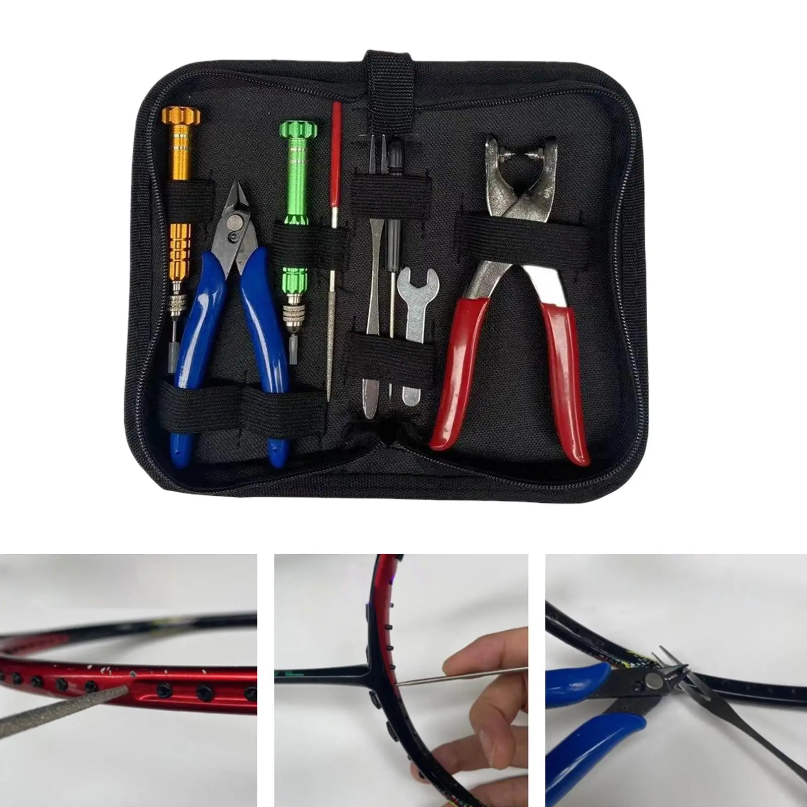 Starting Stringing Clamp Tool Kit Storage Bag Starter Badminton Racket Cold Press Plier for Tennis Racket Repairing Replacement