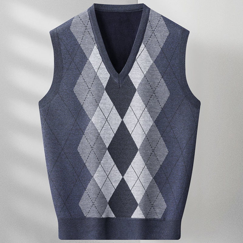 Description Picture 6 of itemMen's Clothing Vest Business Argyle Knit Sweater Male Waistcoat Sleeveless Red V Neck Spring Autumn 2023 Trend Jumpers Overfit A