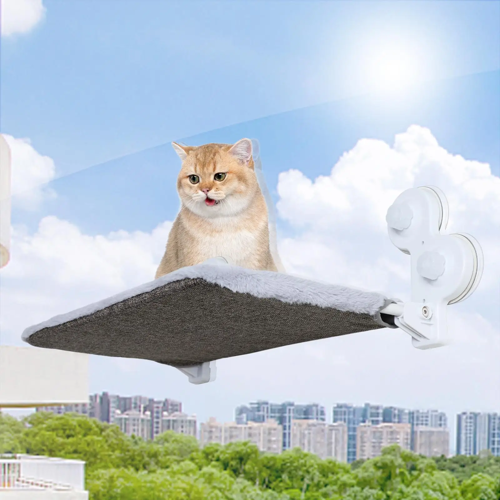 Foldable Cat Window Perch Wall Mounted Soft Cover Saving Space Washable Napping Balcony Sturdy Steel Frame Pet Resting Seat