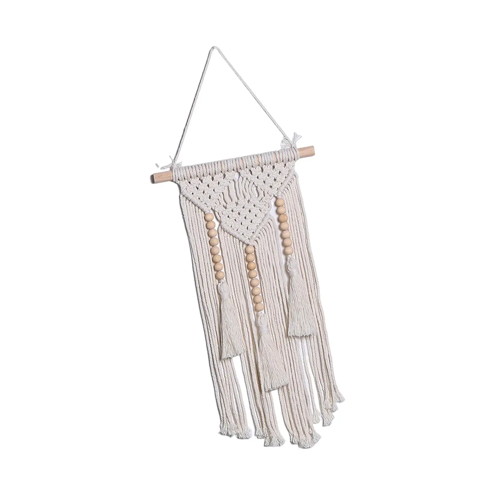 Macrame Wall Hanging with Wood Beads White Macrame Tapestry Boho Decor for Window Nursery Apartment Backdrop Gallery