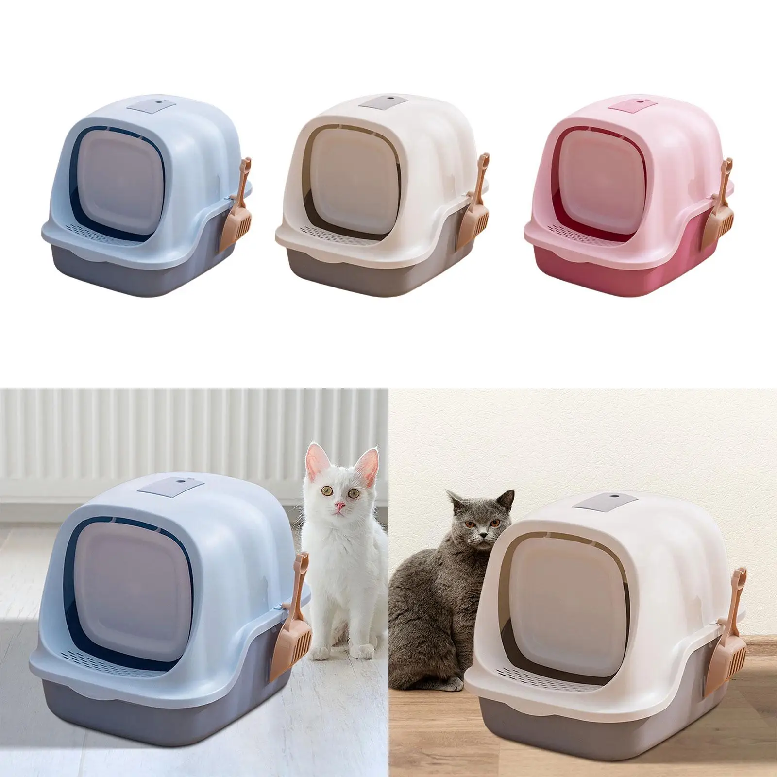 Enclosed Cat Litter Box Hooded for Indoor Cats Large Splashproof Covered Kitty Litter Pan Cat Litter Tray Easy Clean with Scoop