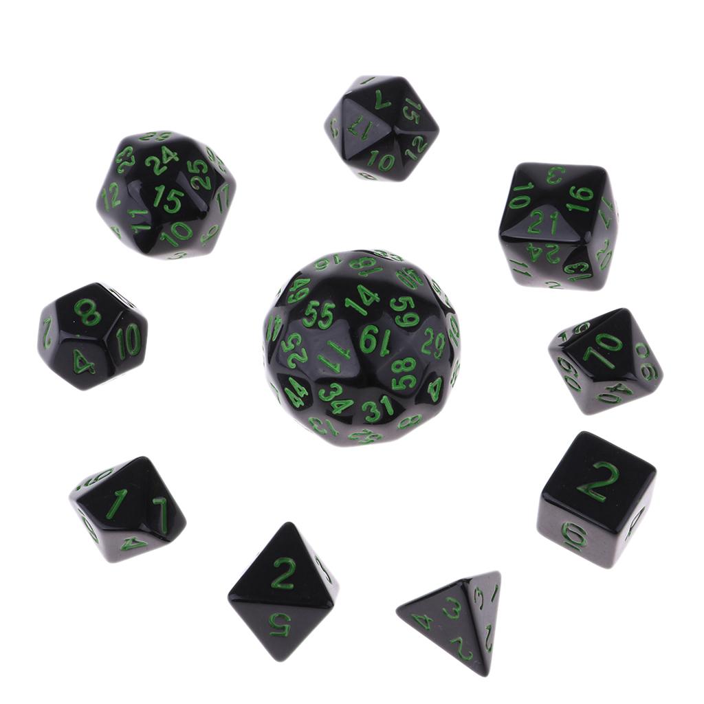 10 Pieces Acrylic Polyhedral Dice Set D4 D6 D8 D10 D12 D20 D24 D30 D60 Dice for Table Game Party Game Accessory 
