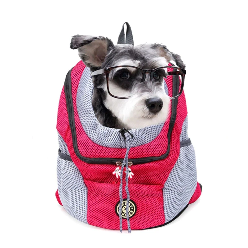 Double Shoulder Pet Dog Carrier - Portable Travel Backpack, Front Bag, Mesh Outdoor Backpack