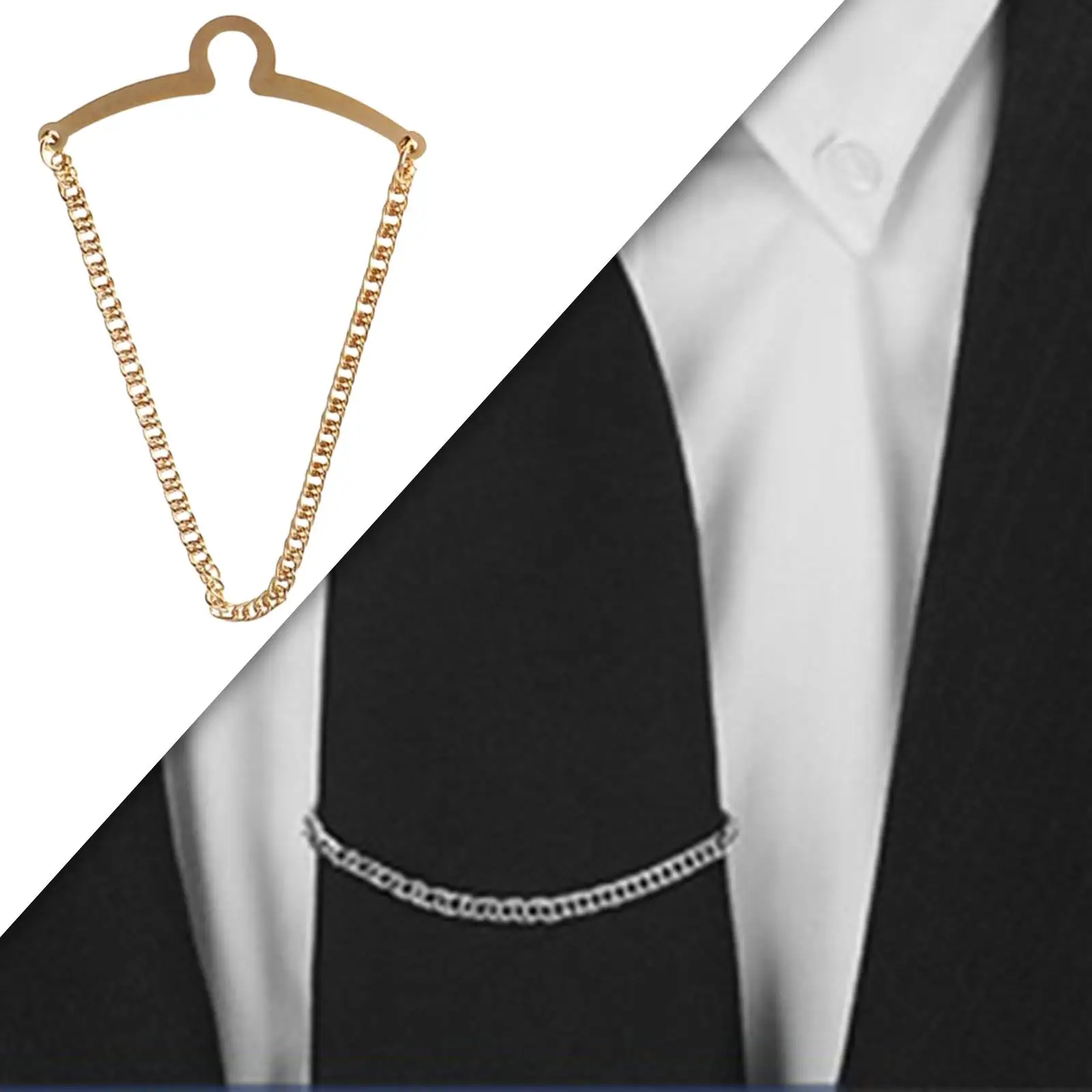 Men`s Tie Chain Button Attachment Brooch Necktie Link Chain Tie Clips for Business Engagement Suit Shirt Jewelry Gold Plated