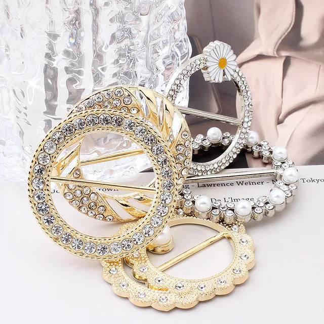 Luxury Pearl Brooches Silk Scarf Buckle Coat Belt Buckles for Women Cross  Brooch Pin Ring Clothing Corner Knotted Accessories