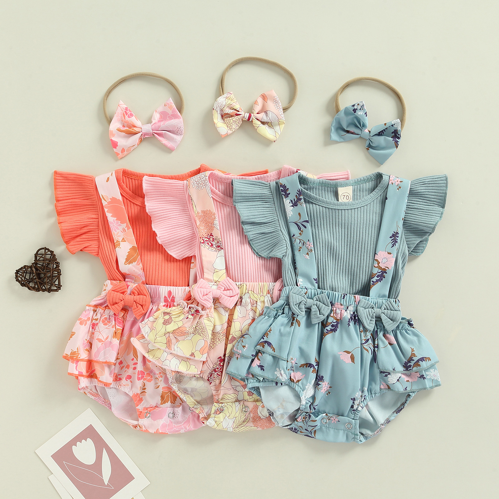 Baby Clothing Set expensive Infant Baby Girl’s Casual 3 Piece Suit Fashion Fly Sleeve T-shirt and Floral Suspender Shorts with Headband baby clothing set line