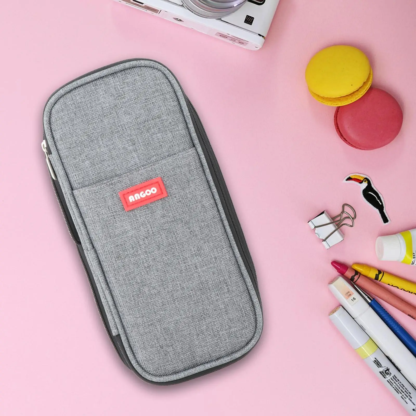 Big Capacity Pencil Case Canvas Holder Bag , Made of Sturdy and Durable Canvas Multifunctional Office Stuff Practical ,Grey