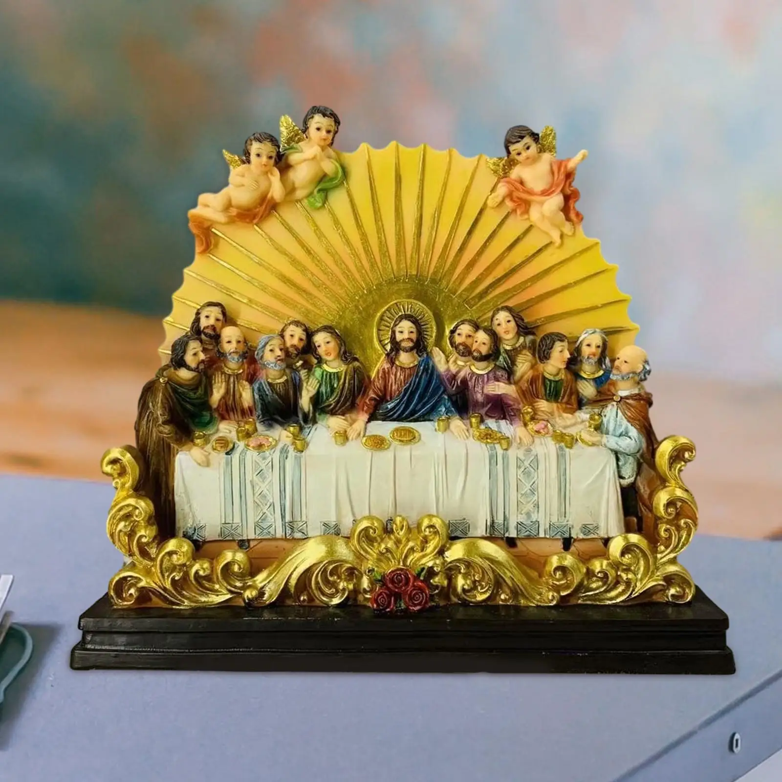 Resin Last Supper Sculpture Statue Home Decor Crafts Religious Statue Sculpture for Bedroom Home Living Room Office Decoration