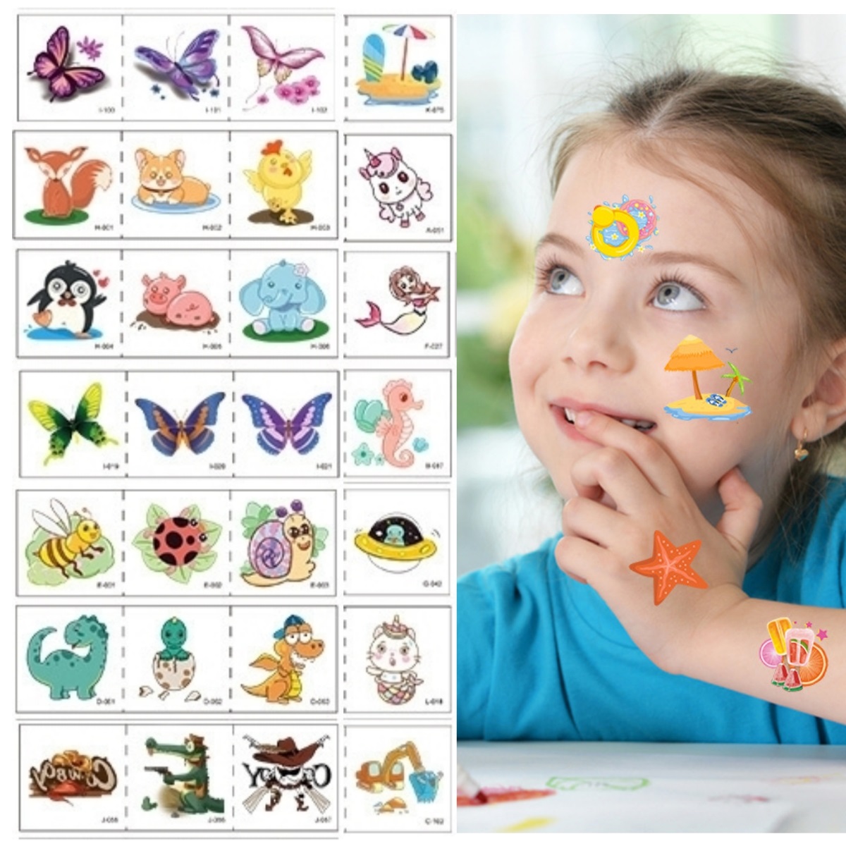 Best of 102pcs / Set No Repeated Cartoon Temporary Tattoo Butterfly Dinosaur Car Ocean Cowboy Unicorn Stickers Kids Waterproof Disposable Reviews & Tips