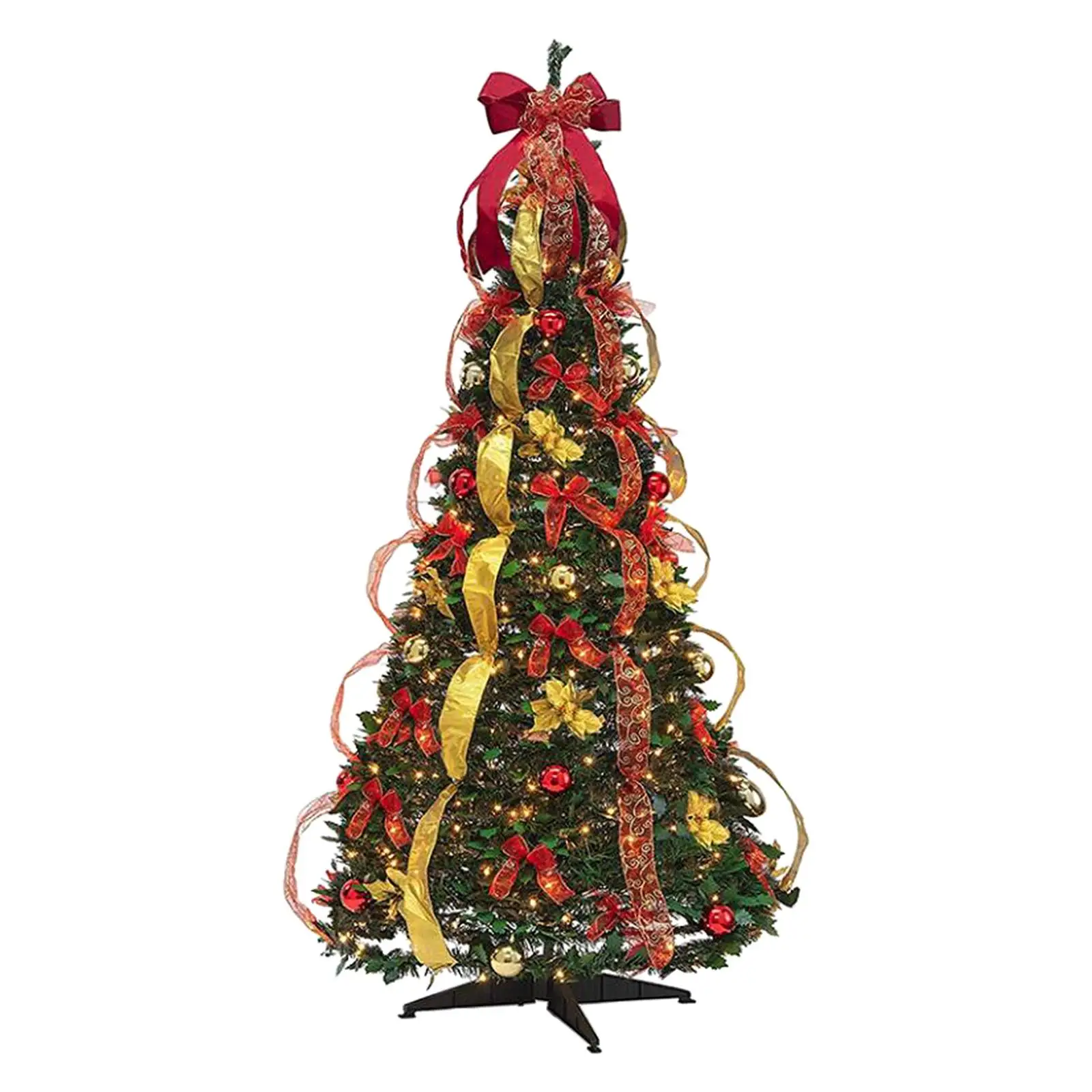 Foldable Christmas Tree 6 ft Easy Assembly Holiday Party Decor Ornaments Lighted Xmas Tree Pre Lit Christmas Tree Decoration