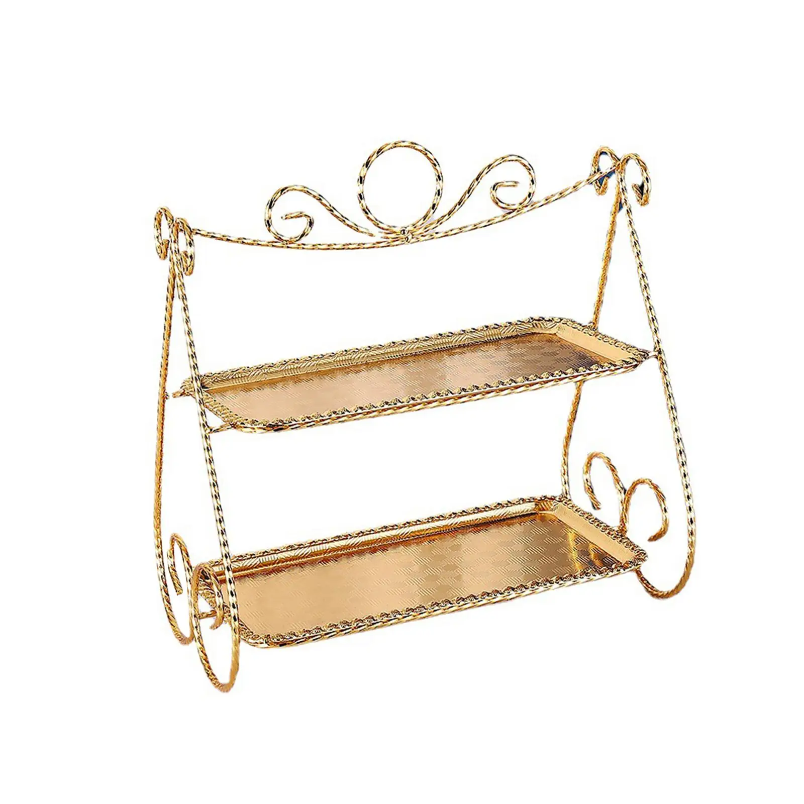 Iron Art 2 Tier Serving Tray Cupcake Stand Rectangle Rack Desktop Organizer Dessert Serving Platter for Birthday Decoration