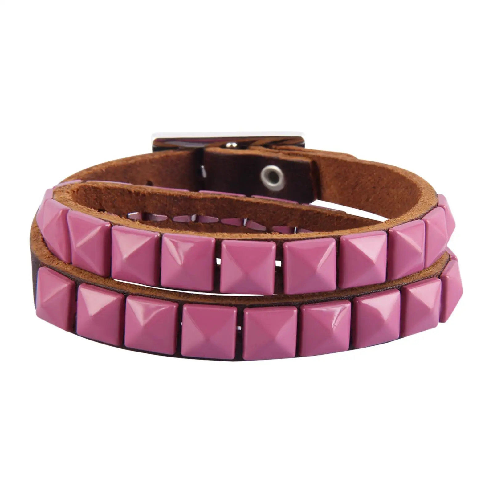 PU Leather Studded Bracelet Buckle Clasp Cuff Bangle for Men Women Costume Accessories