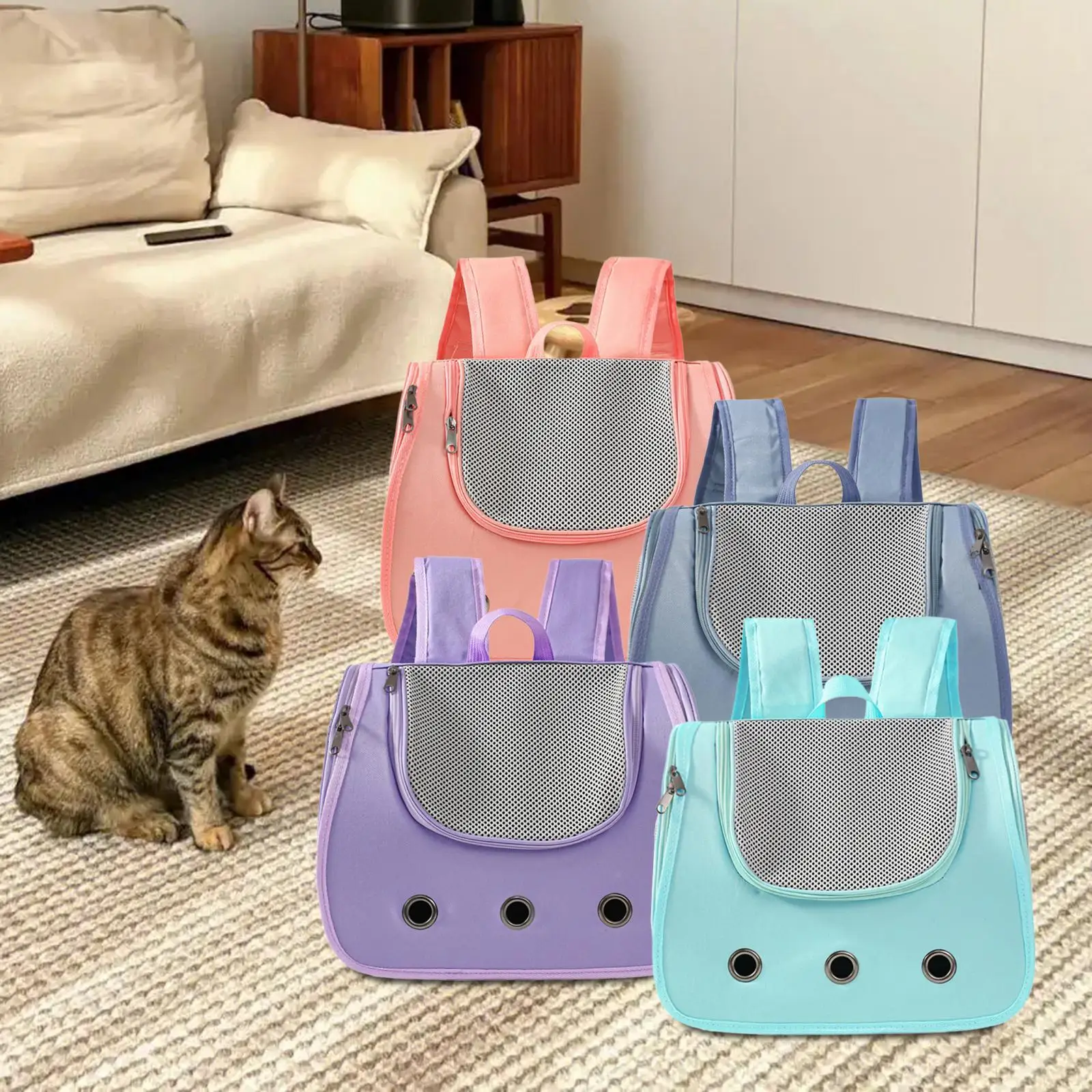 Pet Cat Carrier Backpack Ventilated Breathable Mesh Carrying Bag Cat Dog Backpack Bag for Camping Walking Traveling Outdoor Use