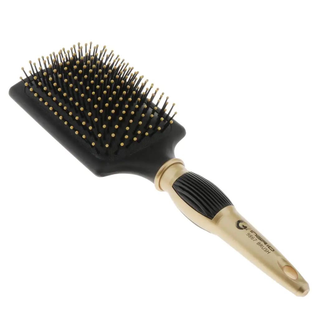Barber Styling Massage Cushioned Paddle Brush for Blow Drying Curling Black