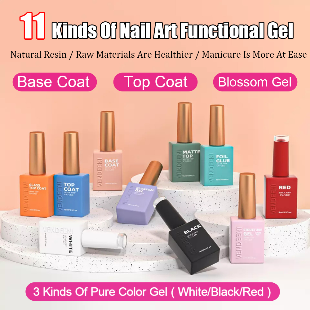 Best of Vendeeni 11 Kind Of Nail Art Functional Gel Top Coat Base Coat Russian Matte Top Coat Blossom Gel Pure Color Gel White Black Red Reviews & Tips