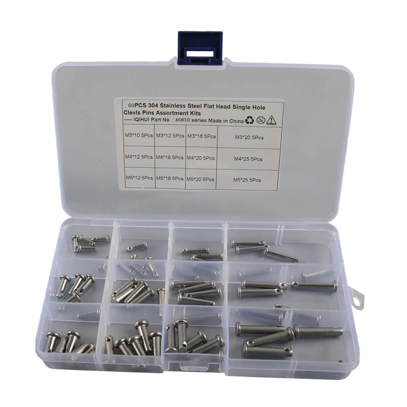 60 Pieces Clevis Pins Assortment Kit, 12 Type 4 M5 304 Stainless Steel with Plastic Box Location for Home DIY Project Machine