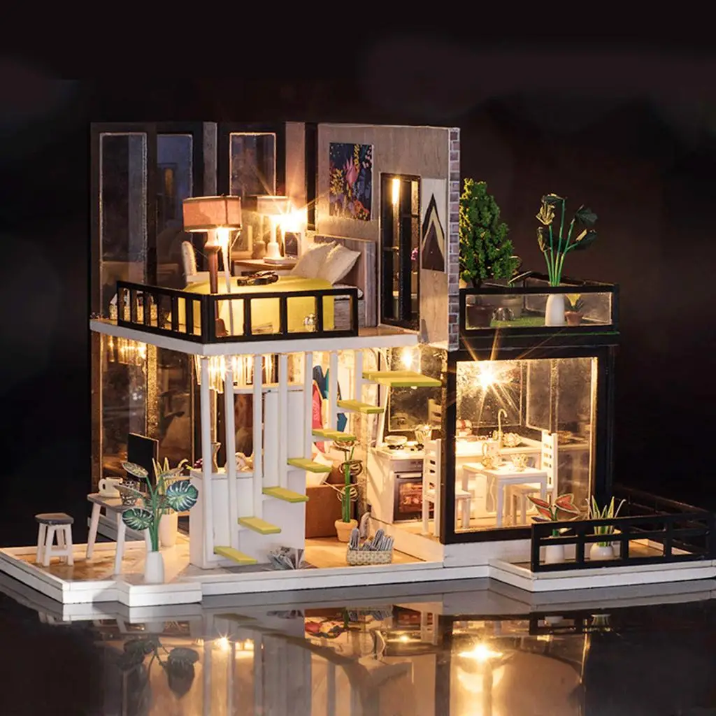 Handcrafts 1:20 Wood Miniature Dollhouse DIY Modern Villa House 