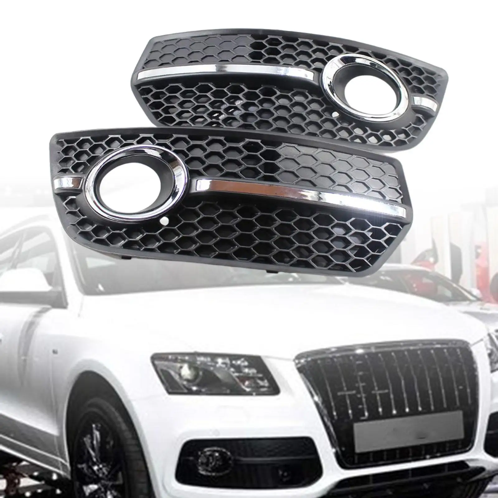2 Pieces Car Front Bumper Fog Light Lamp Cover Trims Grill for Audi Q5