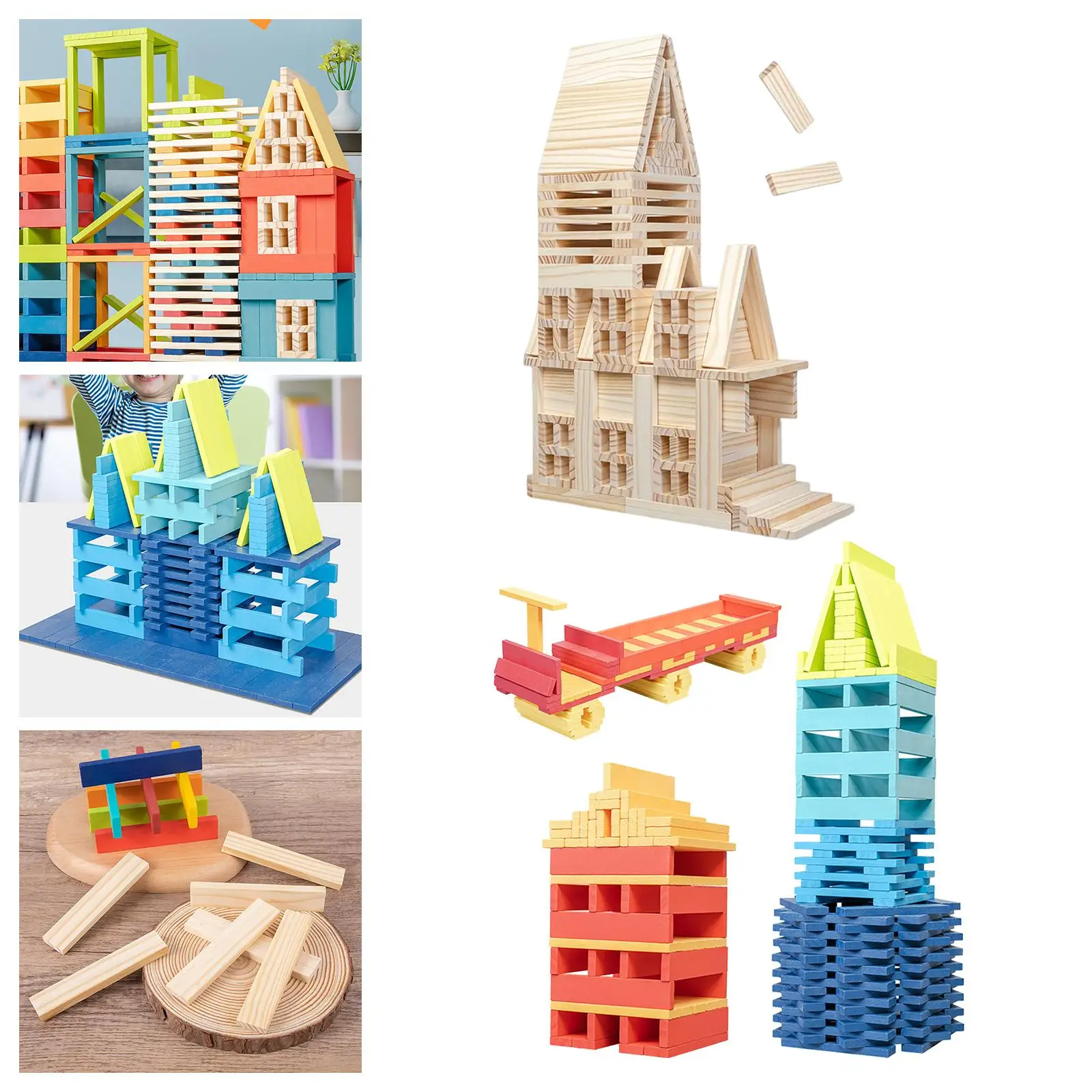 100x Wooden Building Blocks Early Educational Toys Education for Gifts